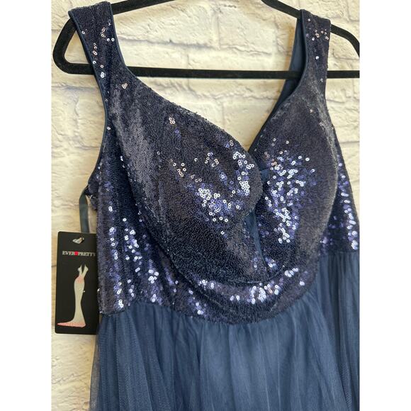 Ever Pretty Navy Sequin & Net Full Length Sleeveless Formal Gown Size 20 - Picture 1 of 5